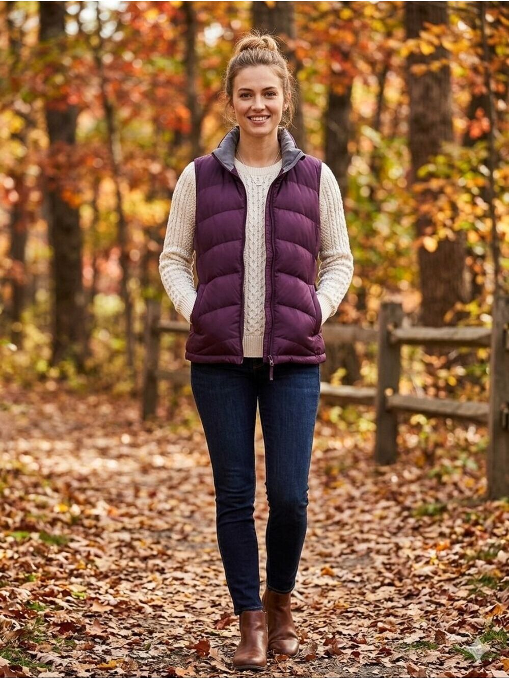 Lands' End Eggplant 80/20 Down Vest Small (6-8) EUC